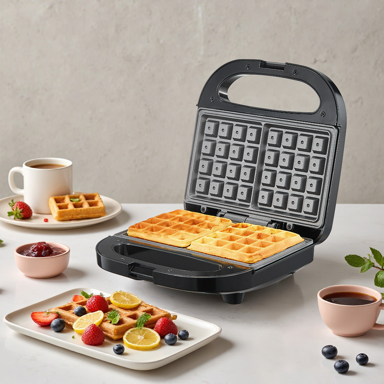 Mini Waffle Maker Machine - Gaufrier belge 2 tranches, plaques antiadhésives,